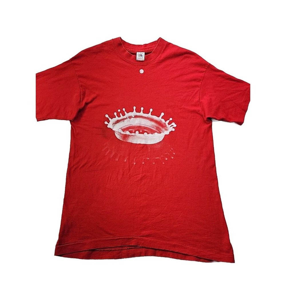 Vintage 90s Men L Red Tee Harold Edgerton Milk Drop Photography Art Photofolio
